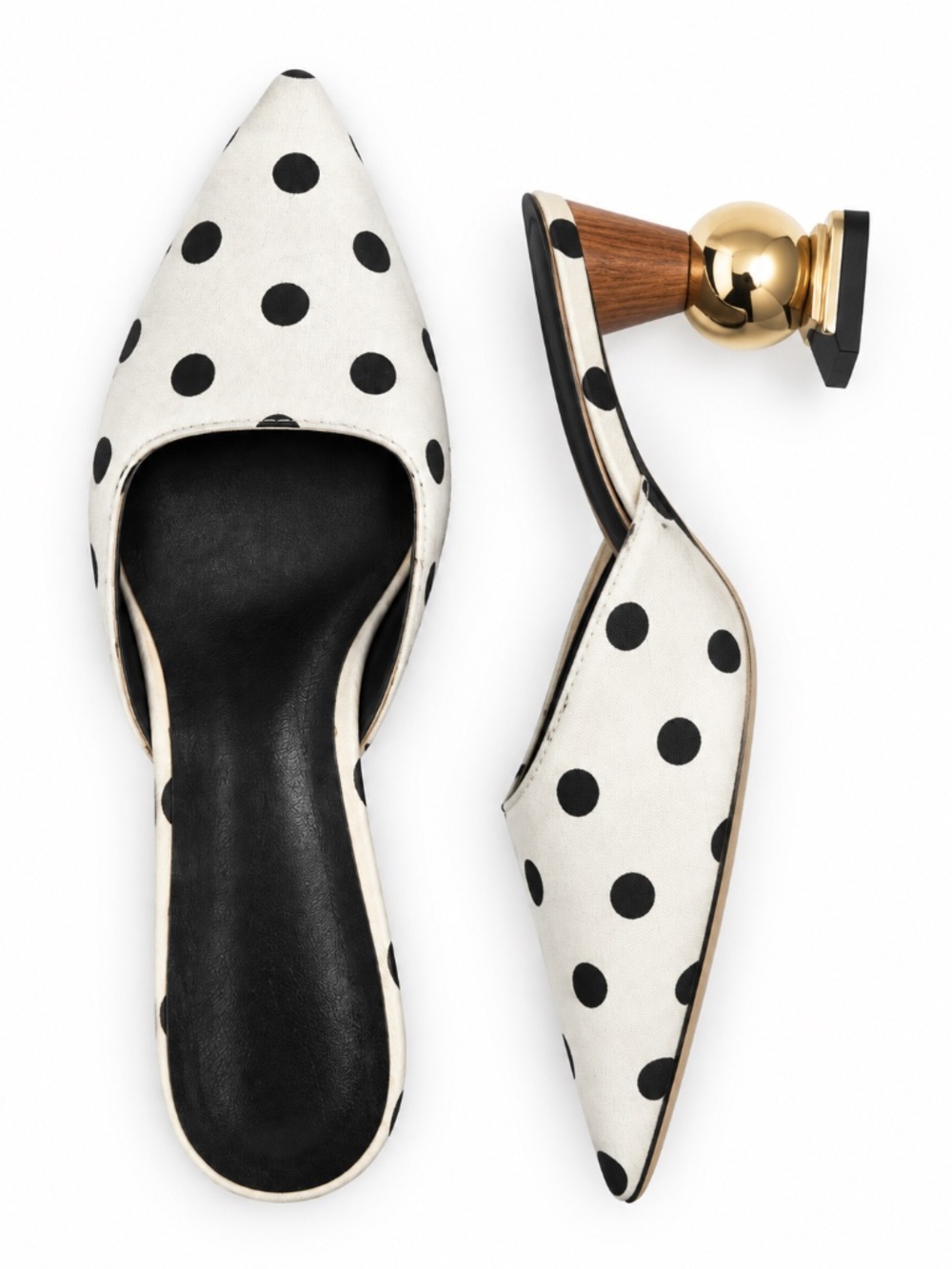Polkadot mules/shoes white/black 39/8 square heels 2 1/2" heel date night event